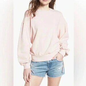 AG Adriano Goldschmied Karis Sweatshirt Ruched Sleeves Bows Light Pink M